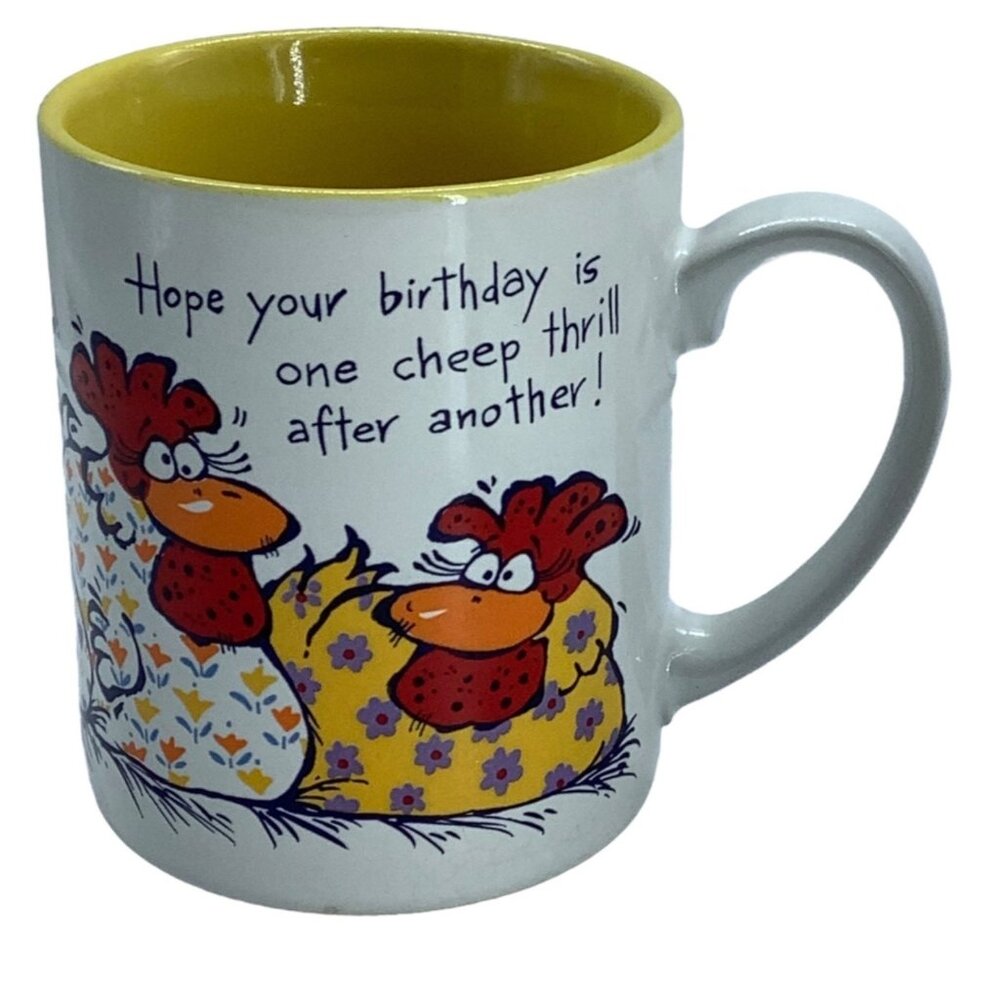 Vtg 1986‎ Current Chicken Birthday Coffee Mug Cup 3.5" 4958-4 One Cheep Thrill